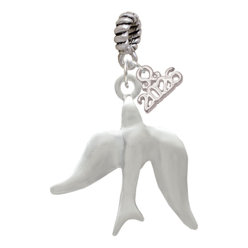 Silver Plated 3-D Dove - Silver Plated Twist Rope Bead Charm Dangle with Mini Year 2026: Year to Remember Jewelry Gift - Celebrations