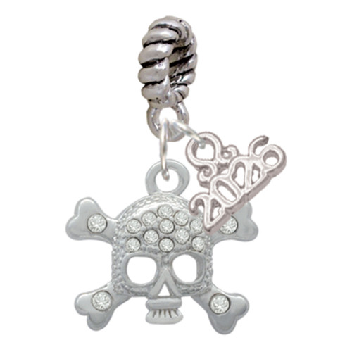 Silver Plated Skull with Clear Crystals - Silver Plated Twist Rope Bead Charm Dangle with Mini Year 2026: Year to Remember Jewelry Gift - Celebrations