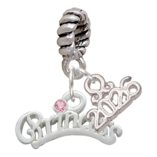 Silver Plated Princess with Pink Crystal - Silver Plated Twist Rope Bead Charm Dangle with Mini Year 2026: Year to Remember Jewelry Gift - Celebrations