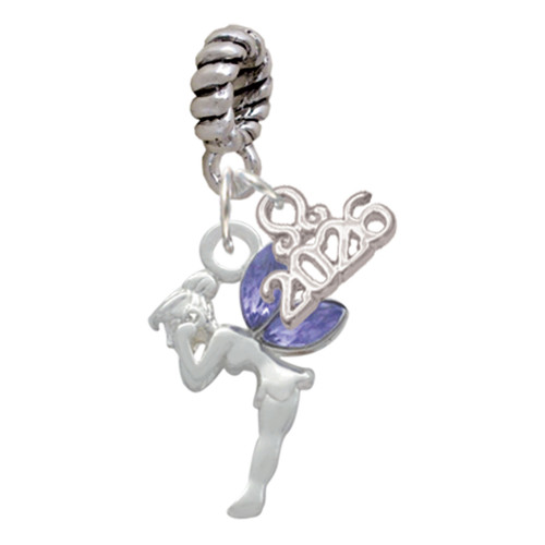 Silver Plated Small Fairy with Purple Wings - Silver Plated Twist Rope Bead Charm Dangle with Mini Year 2026: Year to Remember Jewelry Gift - Celebrations