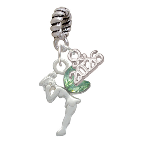 Silver Plated Small Fairy with Lime Green Wings - Silver Plated Twist Rope Bead Charm Dangle with Mini Year 2026: Year to Remember Jewelry Gift - Celebrations