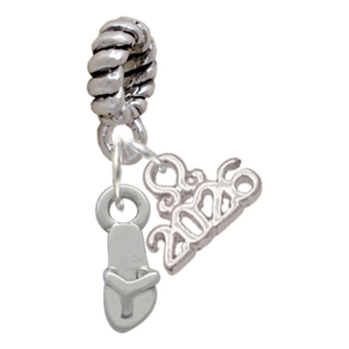 Silver Plated Mini Flip Flop - Silver Plated Twist Rope Bead Charm Dangle with Mini Year 2026: Year to Remember Jewelry Gift - Celebrations