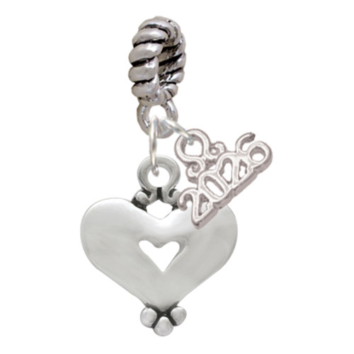 Silver Plated Large Heart with Cutout - Silver Plated Twist Rope Bead Charm Dangle with Mini Year 2026: Year to Remember Jewelry Gift - Celebrations