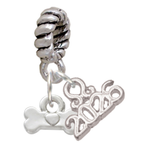 Silver Plated Mini Dog Bone with Heart - Silver Plated Twist Rope Bead Charm Dangle with Mini Year 2026: Year to Remember Jewelry Gift - Celebrations