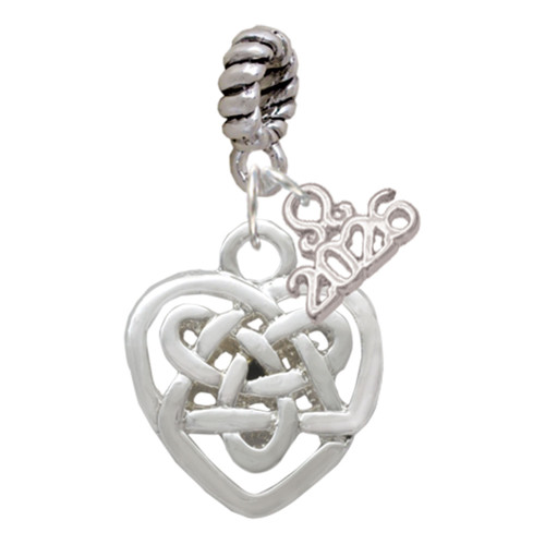 Silver Plated Small Celtic Heart Knot - Silver Plated Twist Rope Bead Charm Dangle with Mini Year 2026: Year to Remember Jewelry Gift - Celebrations