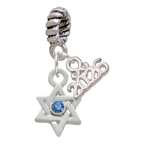 Silver Plated Mini Star of David with Blue Crystal - Silver Plated Twist Rope Bead Charm Dangle with Mini Year 2026: Year to Remember Jewelry Gift - Celebrations