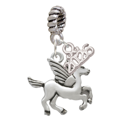 Silver Plated Medium Pegasus - Silver Plated Twist Rope Bead Charm Dangle with Mini Year 2026: Year to Remember Jewelry Gift - Celebrations