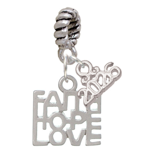 Silver Plated Faith Hope Love - Silver Plated Twist Rope Bead Charm Dangle with Mini Year 2026: Year to Remember Jewelry Gift - Celebrations