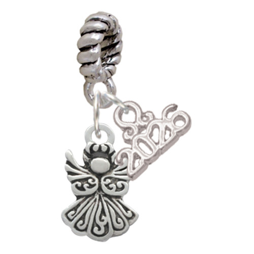 Silver Plated Small Angel - Silver Plated Twist Rope Bead Charm Dangle with Mini Year 2026: Year to Remember Jewelry Gift - Celebrations