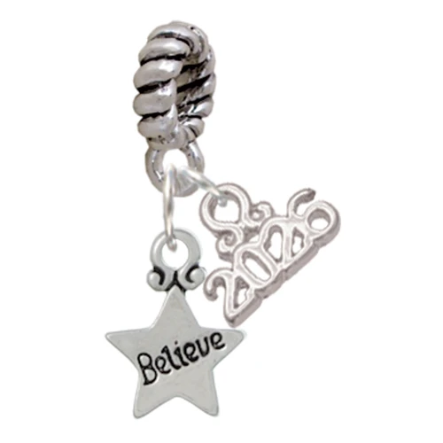 Silver Plated Mini ''Believe'' Star - Silver Plated Twist Rope Bead Charm Dangle with Mini Year 2026: Year to Remember Jewelry Gift - Celebrations