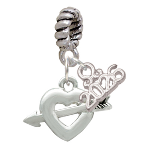 Silver Plated Heart with Arrow - Silver Plated Twist Rope Bead Charm Dangle with Mini Year 2026: Year to Remember Jewelry Gift - Celebrations