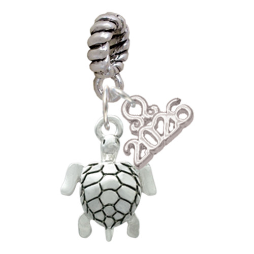 Silver Plated Sea Turtle - Silver Plated Twist Rope Bead Charm Dangle with Mini Year 2026: Year to Remember Jewelry Gift - Celebrations
