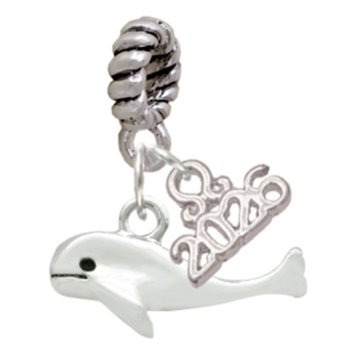 Silver Plated Whale - Silver Plated Twist Rope Bead Charm Dangle with Mini Year 2026: Year to Remember Jewelry Gift - Celebrations