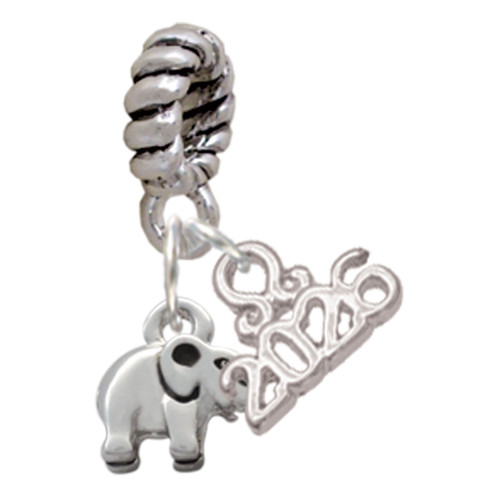 Silver Plated Mini Elephant - Silver Plated Twist Rope Bead Charm Dangle with Mini Year 2026: Year to Remember Jewelry Gift - Celebrations