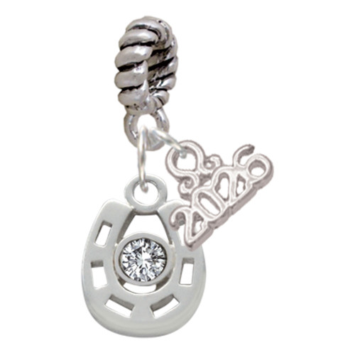 Silver Plated Small Clear Crystal Horseshoe - Silver Plated Twist Rope Bead Charm Dangle with Mini Year 2026: Year to Remember Jewelry Gift - Celebrations
