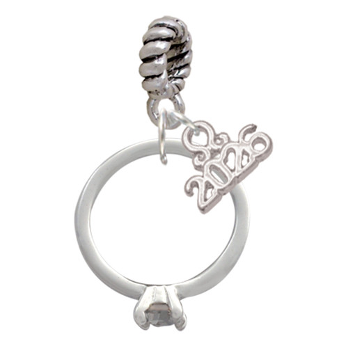 Silver Plated Ring with Crystal - Silver Plated Twist Rope Bead Charm Dangle with Mini Year 2026: Year to Remember Jewelry Gift - Celebrations