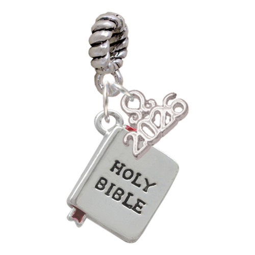 Silver Plated Bible with Cross - Silver Plated Twist Rope Bead Charm Dangle with Mini Year 2026: Year to Remember Jewelry Gift - Celebrations