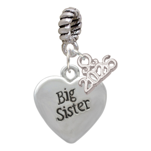 Silver Plated 3-D Big Sister Heart - Silver Plated Twist Rope Bead Charm Dangle with Mini Year 2026: Year to Remember Jewelry Gift - Celebrations