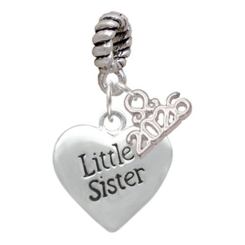 Silver Plated 3-D Little Sister Heart - Silver Plated Twist Rope Bead Charm Dangle with Mini Year 2026: Year to Remember Jewelry Gift - Celebrations