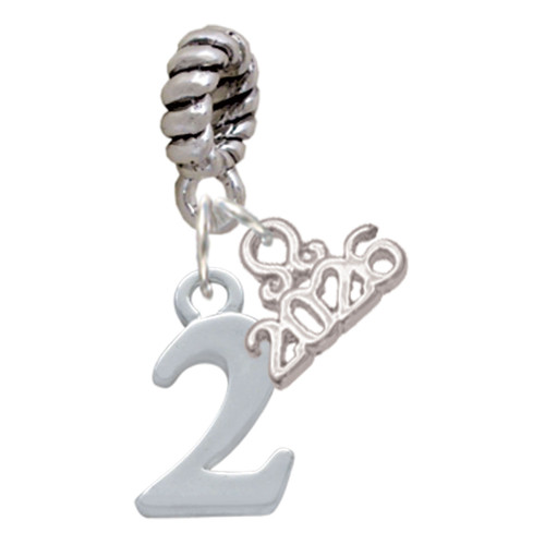 Silver Plated Number - 2 - Silver Plated Twist Rope Bead Charm Dangle with Mini Year 2026: Year to Remember Jewelry Gift - Celebrations
