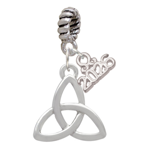 Silver Plated Large Trinity Knot - Silver Plated Twist Rope Bead Charm Dangle with Mini Year 2026: Year to Remember Jewelry Gift - Celebrations