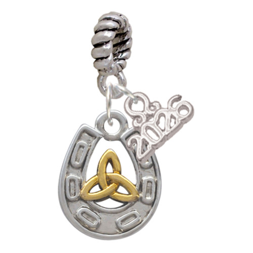 Two-tone Horseshoe with Trinity Knot - Silver Plated Twist Rope Bead Charm Dangle with Mini Year 2026: Year to Remember Jewelry Gift - Celebrations