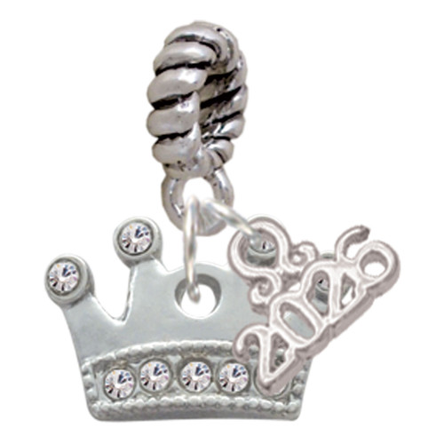 Silver Plated Crown with Clear Crystals - Silver Plated Twist Rope Bead Charm Dangle with Mini Year 2026: Year to Remember Jewelry Gift - Celebrations