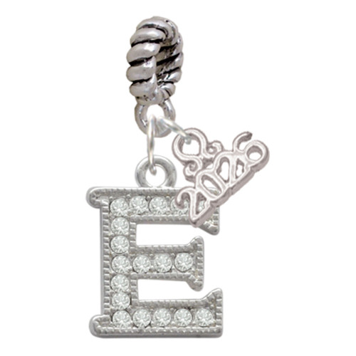 Silver Plated Crystal Initial - E - Silver Plated Twist Rope Bead Charm Dangle with Mini Year 2026: Year to Remember Jewelry Gift - Celebrations