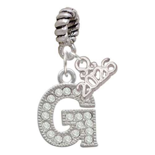 Silver Plated Crystal Initial - G - Silver Plated Twist Rope Bead Charm Dangle with Mini Year 2026: Year to Remember Jewelry Gift - Celebrations