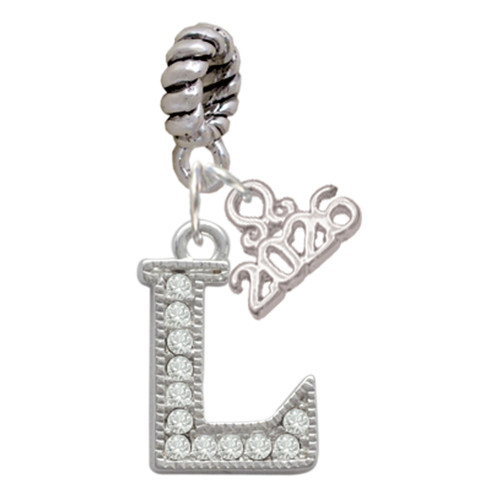 Silver Plated Crystal Initial - L - Silver Plated Twist Rope Bead Charm Dangle with Mini Year 2026: Year to Remember Jewelry Gift - Celebrations