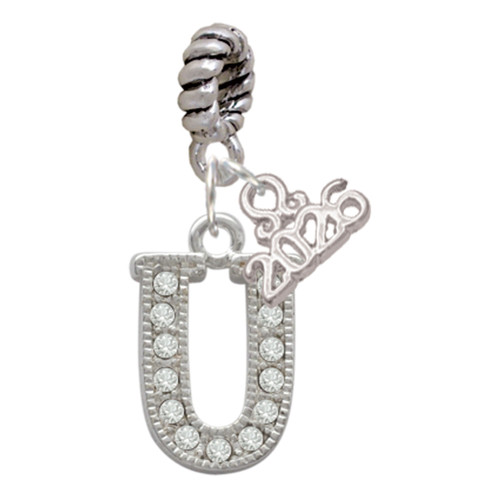 Silver Plated Crystal Initial - U - Silver Plated Twist Rope Bead Charm Dangle with Mini Year 2026: Year to Remember Jewelry Gift - Celebrations
