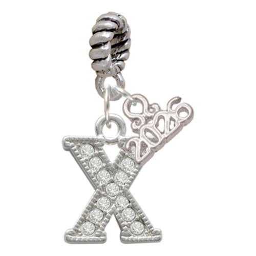 Silver Plated Crystal Initial - X - Silver Plated Twist Rope Bead Charm Dangle with Mini Year 2026: Year to Remember Jewelry Gift - Celebrations