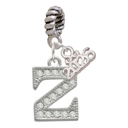 Silver Plated Crystal Initial - Z - Silver Plated Twist Rope Bead Charm Dangle with Mini Year 2026: Year to Remember Jewelry Gift - Celebrations