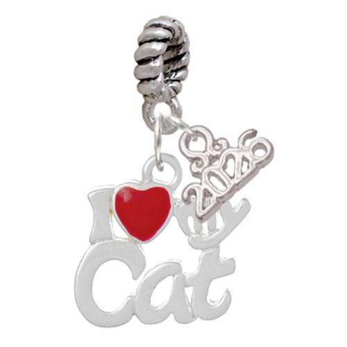 Silver Plated I Heart My Cat - Silver Plated Twist Rope Bead Charm Dangle with Mini Year 2026: Year to Remember Jewelry Gift - Celebrations