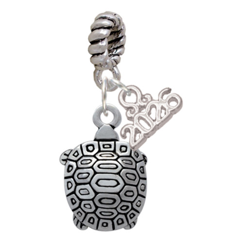 Silver Plated Tortoise - Silver Plated Twist Rope Bead Charm Dangle with Mini Year 2026: Year to Remember Jewelry Gift - Celebrations