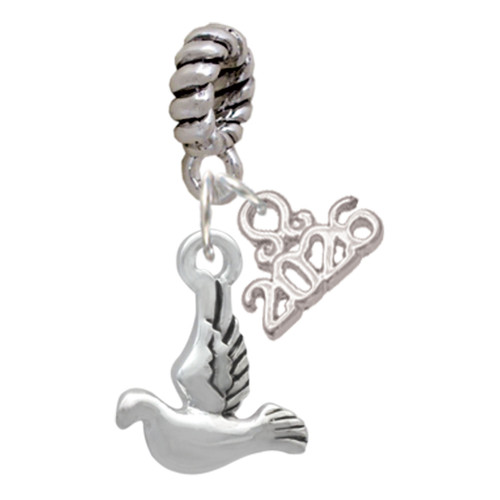 Silver Plated 2-D Small Dove - Silver Plated Twist Rope Bead Charm Dangle with Mini Year 2026: Year to Remember Jewelry Gift - Celebrations