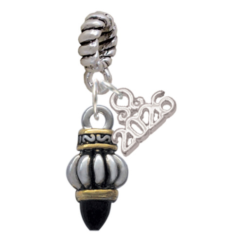 Two-tone Drop with Black Crystal - Silver Plated Twist Rope Bead Charm Dangle with Mini Year 2026: Year to Remember Jewelry Gift - Celebrations