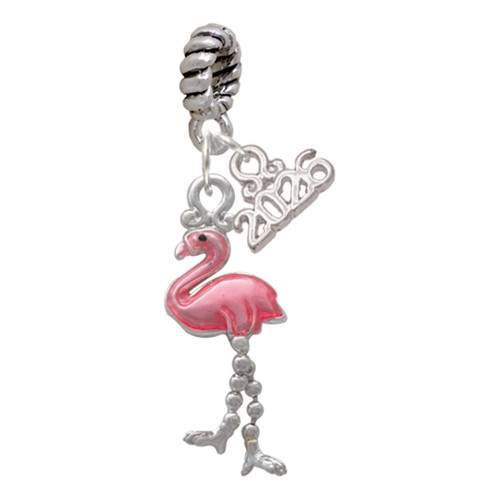 Silver Plated Flamingo with Dangle Legs - Silver Plated Twist Rope Bead Charm Dangle with Mini Year 2026: Year to Remember Jewelry Gift - Celebrations