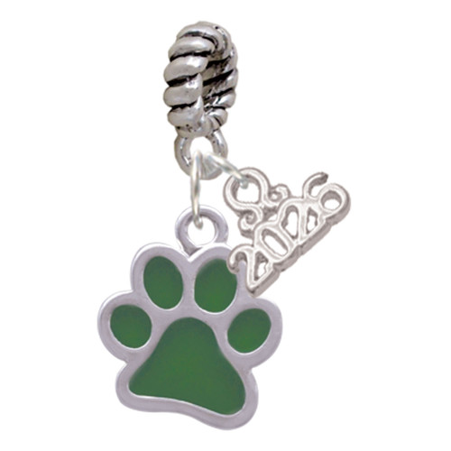 Silver Plated Medium Translucent Green Paw - Silver Plated Twist Rope Bead Charm Dangle with Mini Year 2026: Year to Remember Jewelry Gift - Celebrations