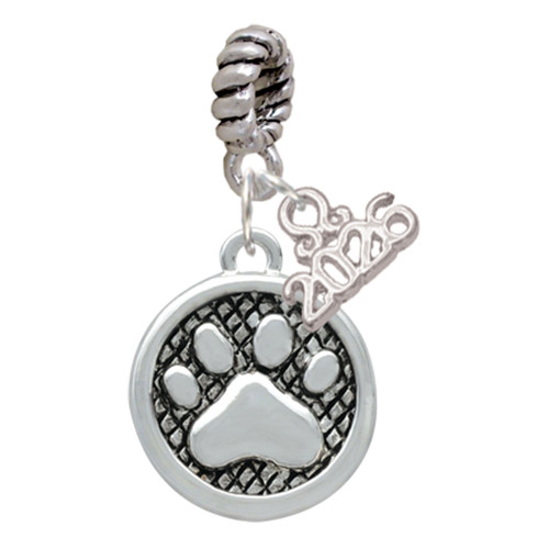 Silver Plated Paw in Circle - Silver Plated Twist Rope Bead Charm Dangle with Mini Year 2026: Year to Remember Jewelry Gift - Celebrations