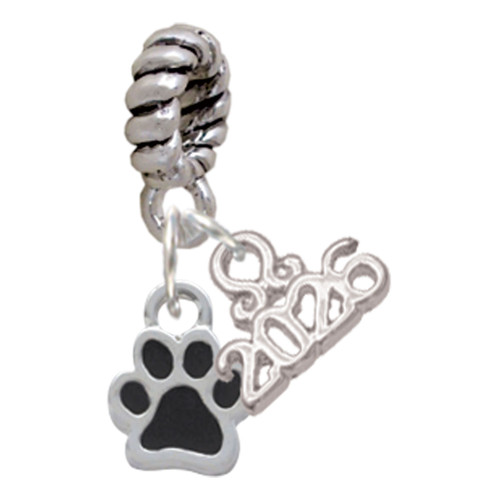 Silver Plated Mini Translucent Black Paw - Silver Plated Twist Rope Bead Charm Dangle with Mini Year 2026: Year to Remember Jewelry Gift - Celebrations
