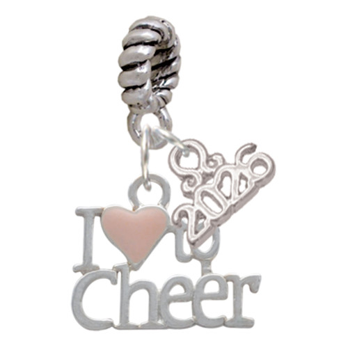 Silver Plated I love to Cheer with Pink Heart - Silver Plated Twist Rope Bead Charm Dangle with Mini Year 2026: Year to Remember Jewelry Gift - Celebrations