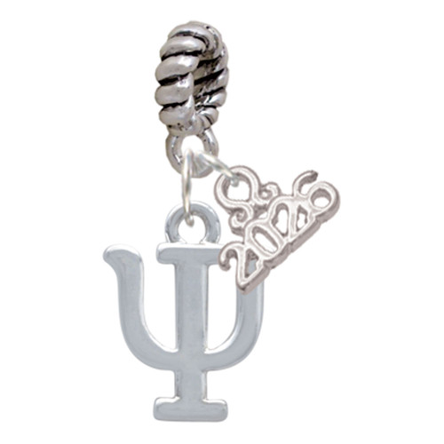 Silver Plated Large Greek Letter - Psi - Silver Plated Twist Rope Bead Charm Dangle with Mini Year 2026: Year to Remember Jewelry Gift - Celebrations