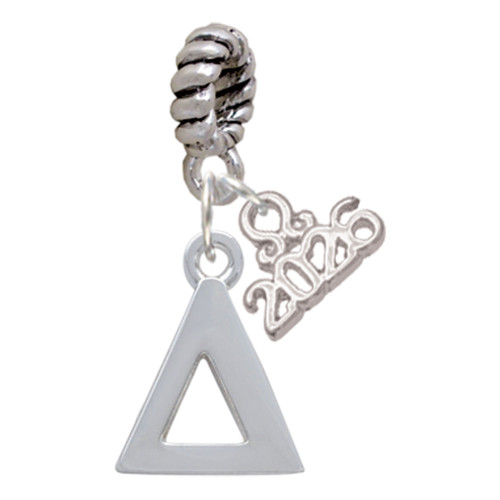 Silver Plated Large Greek Letter - Delta - Silver Plated Twist Rope Bead Charm Dangle with Mini Year 2026: Year to Remember Jewelry Gift - Celebrations