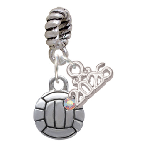 Silver Plated Mini Volleyball/Water polo - Silver Plated Twist Rope Bead Charm Dangle with Mini Year 2026: Year to Remember Jewelry Gift - Celebrations