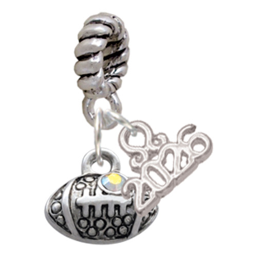 Silver Plated Mini Football with AB Crystal - Silver Plated Twist Rope Bead Charm Dangle with Mini Year 2026: Year to Remember Jewelry Gift - Celebrations