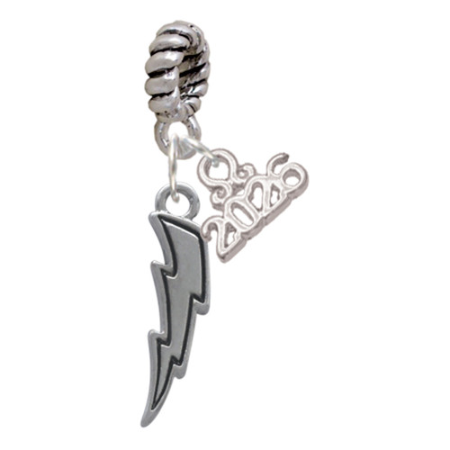 Silver Plated Lightning Bolt - Silver Plated Twist Rope Bead Charm Dangle with Mini Year 2026: Year to Remember Jewelry Gift - Celebrations