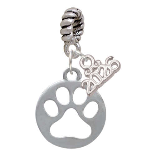 Silver Plated Circle with Cut Out Paw - Silver Plated Twist Rope Bead Charm Dangle with Mini Year 2026: Year to Remember Jewelry Gift - Celebrations