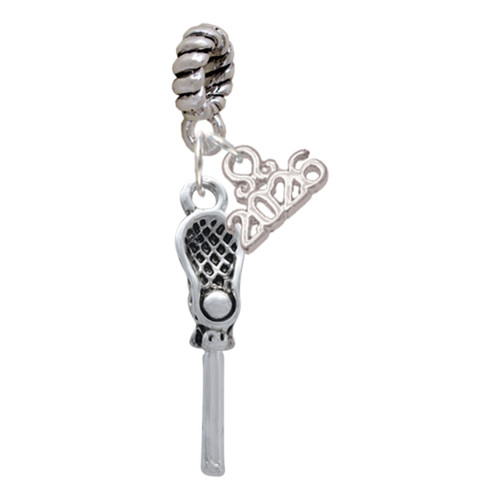 Silver Plated 3-D Lacrosse Stick and Ball - Silver Plated Twist Rope Bead Charm Dangle with Mini Year 2026: Year to Remember Jewelry Gift - Celebrations