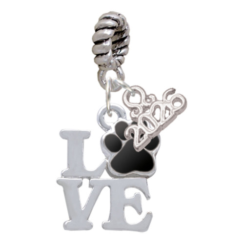Silver Plated Love with Black Paw - Silver Plated Twist Rope Bead Charm Dangle with Mini Year 2026: Year to Remember Jewelry Gift - Celebrations